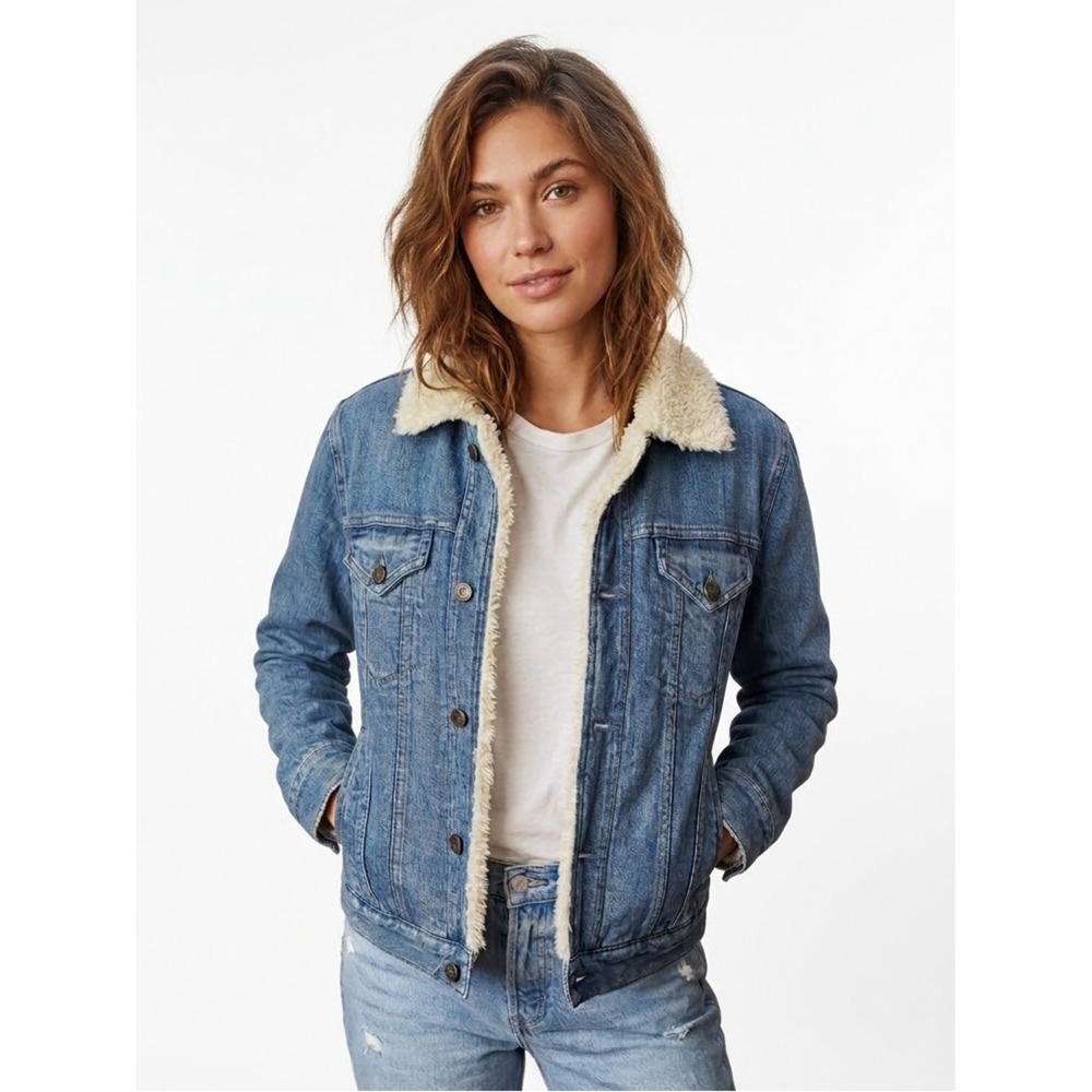 Sundance Blue Sherpa Lined Denim Trucker Jacket S Western Boho Ranch Cowgirl